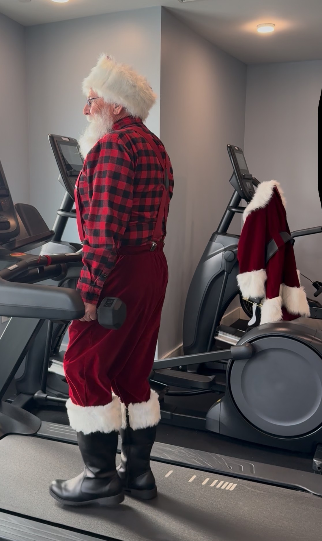 Playful take: Santa Ricky keeping fit, lighthearted and fun.
